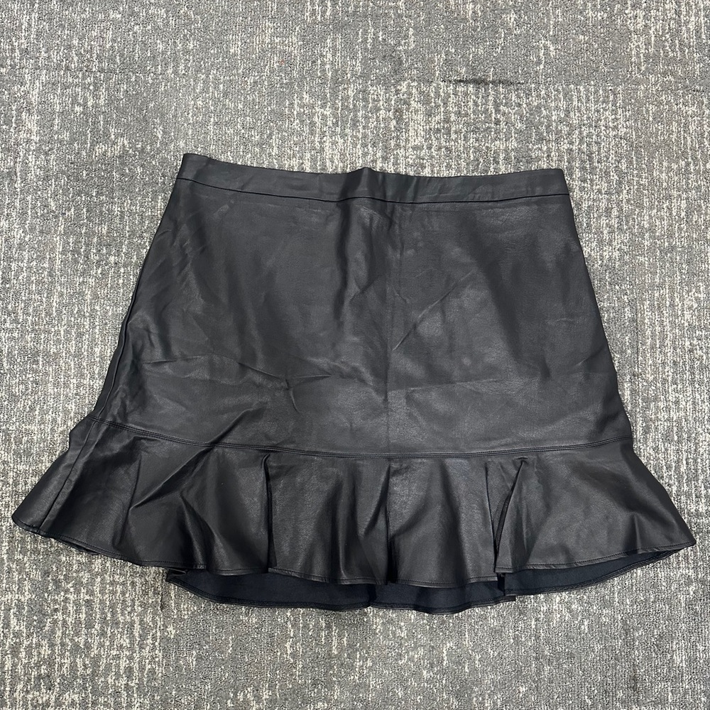 Black Ruffled Leather Skirt